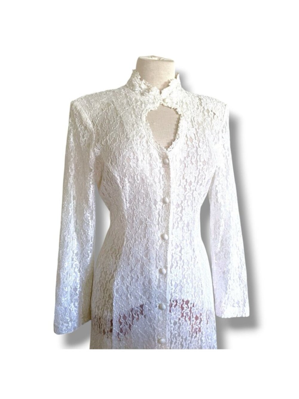 Vintage 90s Dawn Joy Midi Dress Sz Medium White Lace Sheer Prairie Whimsigoth - Picture 9 of 13